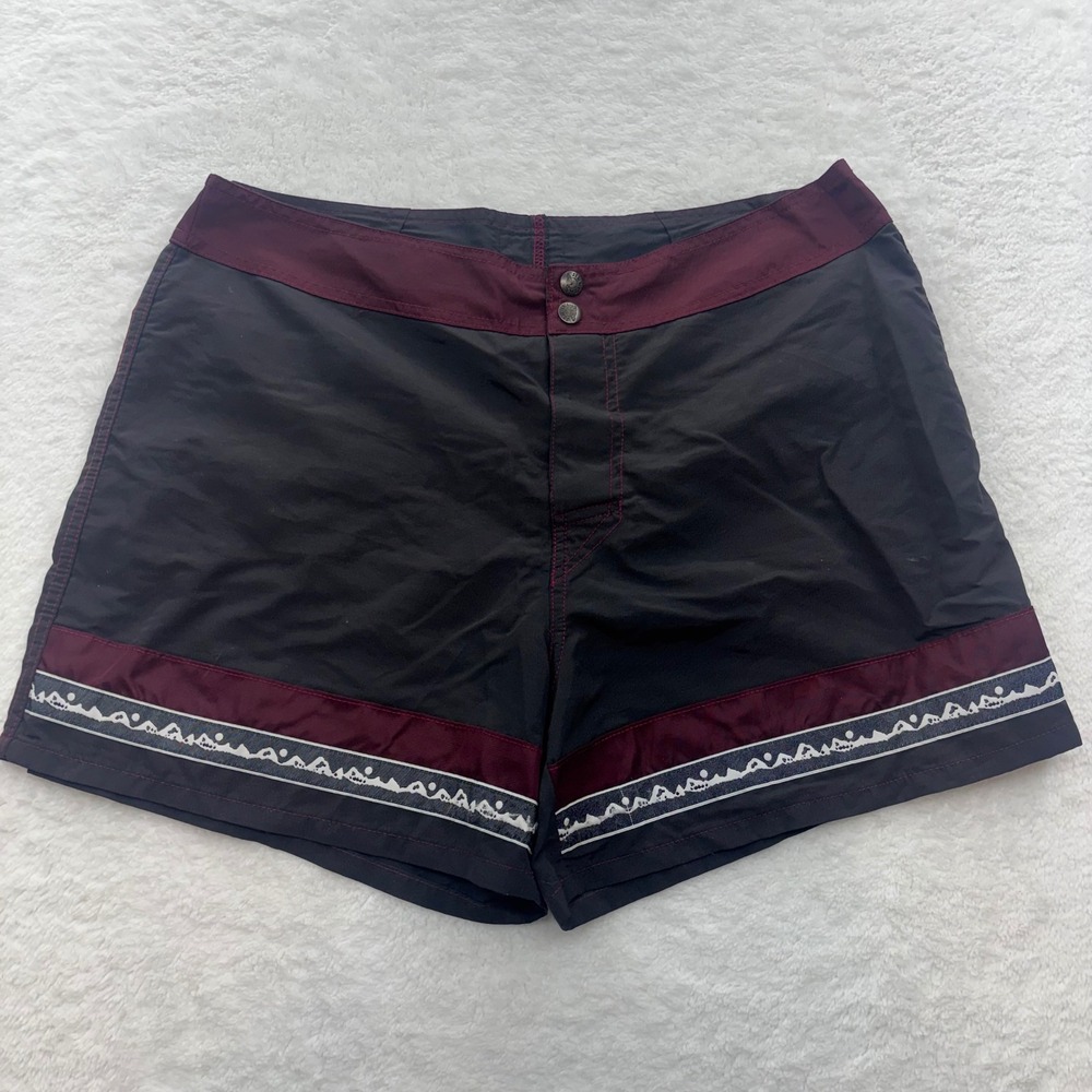Vintage Jimmy'Z Girl Board Shorts Black Burgundy Nylon Surf Skate Size 13 USA